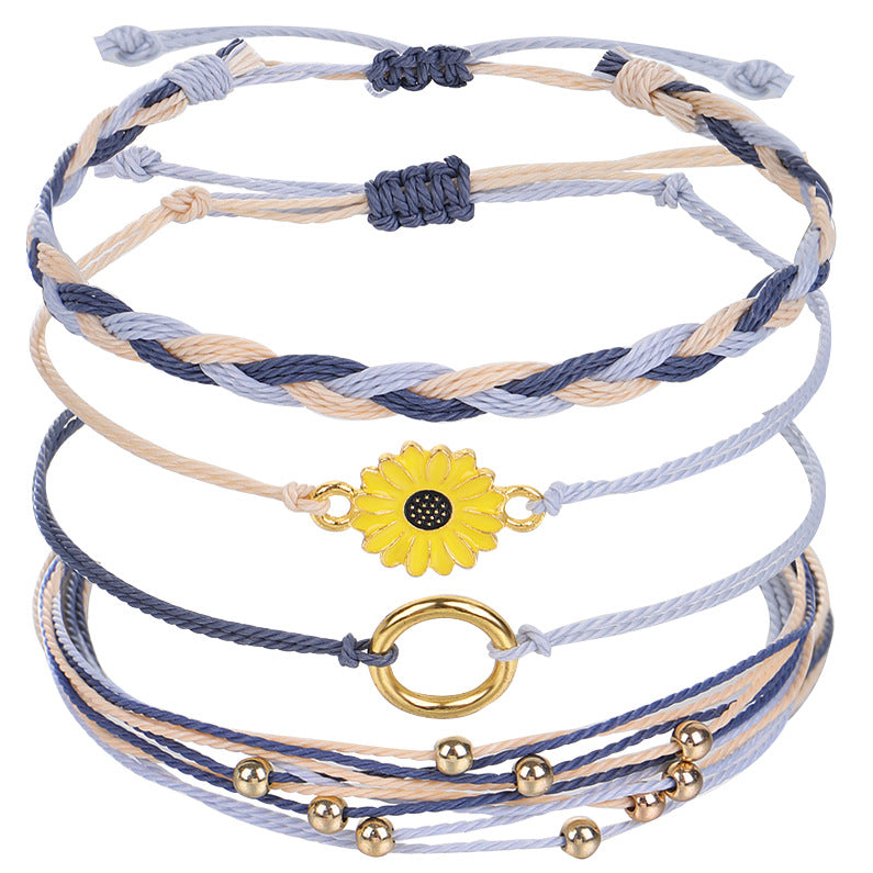 Wholesale Small Daisy Wax Thread Beads Bracelet Set